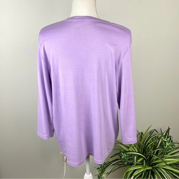 Talbots, Plus Size 2X Lavender V-Neck 3/4 Sleeve Blouse 100% Pima Cotton EUC - Picture 4 of 8